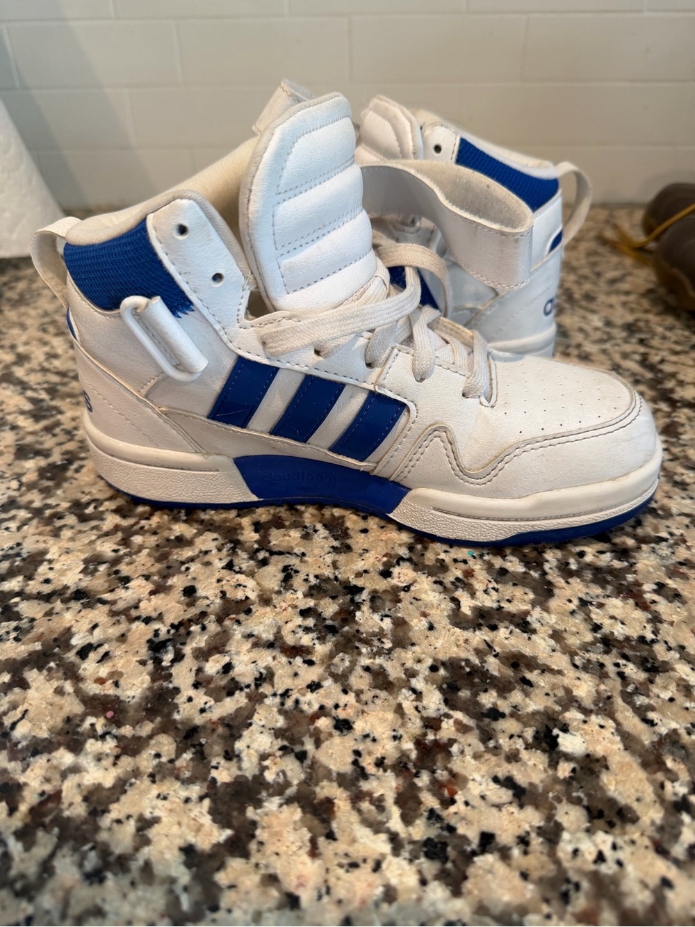 Adidas Kids White and Blue High-Top Sneakers - Classic Athletic Style